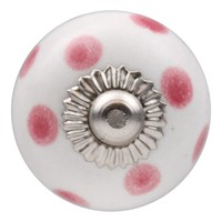 Porseleinen meubelknop wit roze gestippeld - licht 30mm