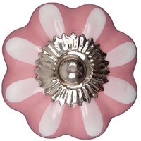 Porseleinen meubelknop 40 mm roze wit bloem