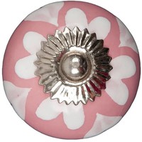 Porseleinen meubelknop 40mm roze wit hartjes