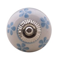Porseleinen meubelknop wit - blauwe bloemetjes