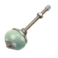 Porseleinen meubelknop groen wit gestippeld - 30 MM