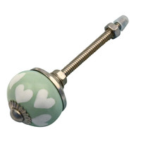 Meubelknop 30mm porselein groen met witte hartjes