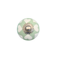 Meubelknop 30mm porselein groen met witte hartjes
