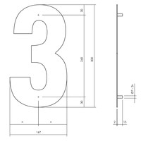 Huisnummer 3 XL 300 mm Rvs / mat zwart