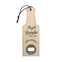 Flesopener 20x7x1cm houten flesje met opdruk.
