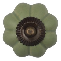 Porseleinen meubelknop bloem groen - brons