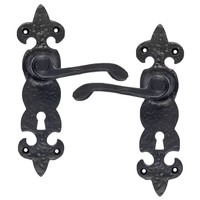 Gietijzeren kleine deurkruk op schild fleur-de-lis - kastslot
