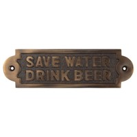 Tekstbordje "Save Water Drink Beer" - messing donker