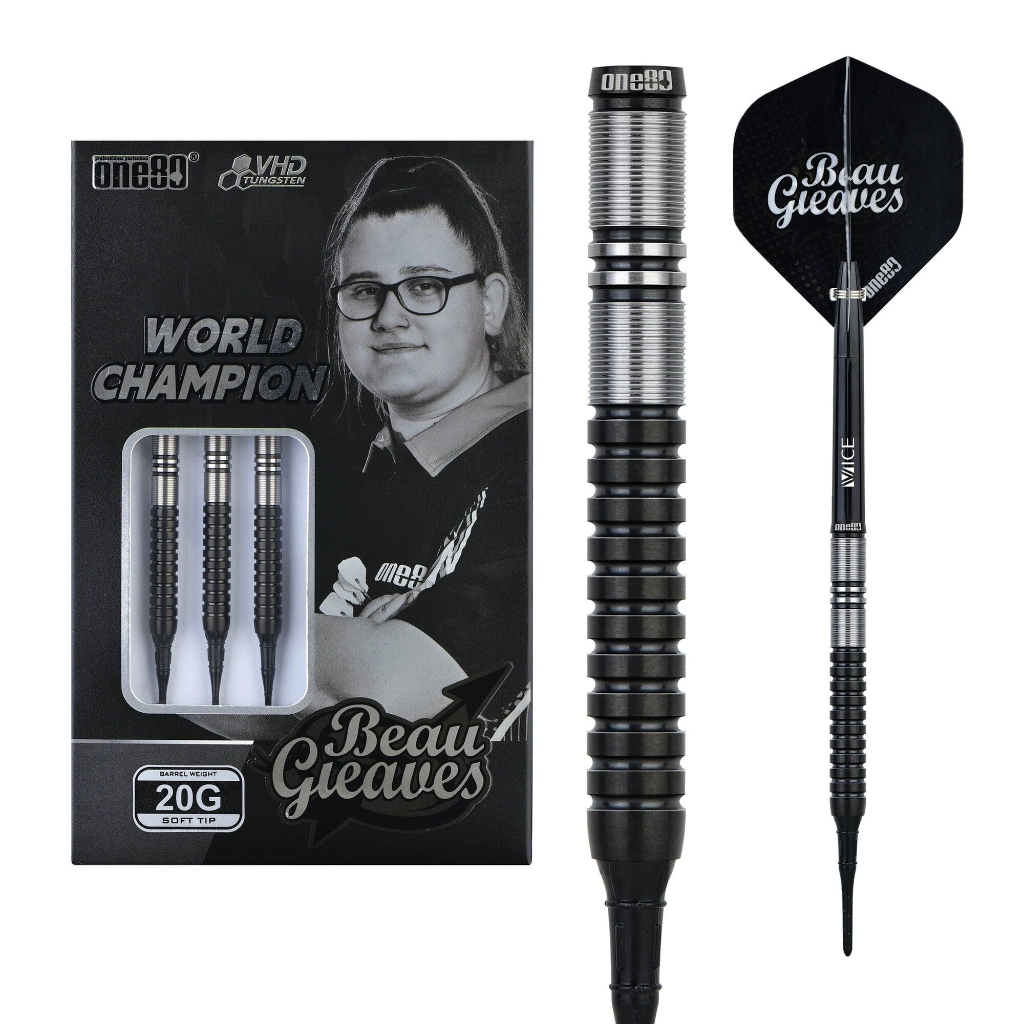 ONE80 Beau Greaves VHD Black Edition 90%  Soft Tip Darts