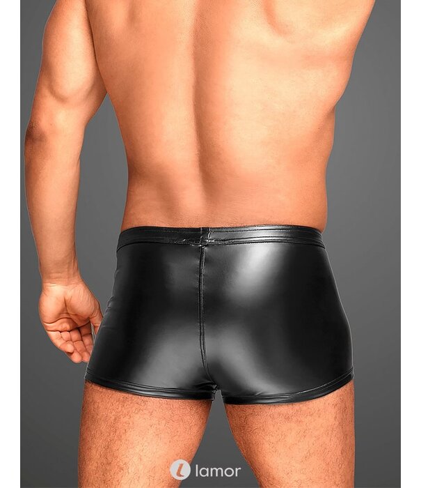 * NOIR handmade Stoere Powerwetlook heren short met PVC delen van Noir Handmade