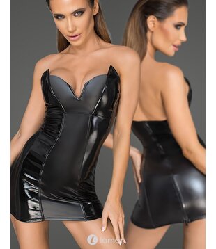 Mini jurkje van wetlook met lakleder   (2XL)