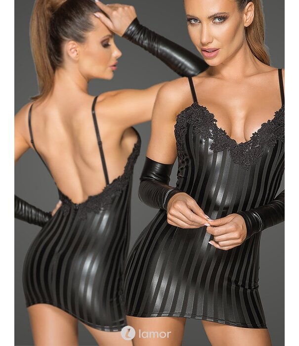 * NOIR handmade Sexy Wetlook mini jurk met decorative borduurwerk van Noir Handmade