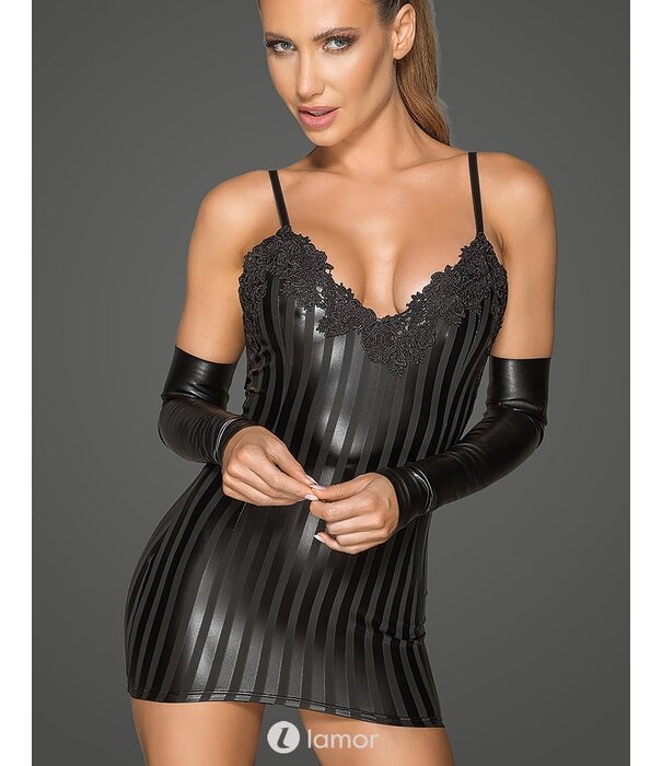 * NOIR handmade Sexy Wetlook mini jurk met decorative borduurwerk van Noir Handmade