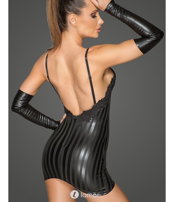 * NOIR handmade Sexy Wetlook mini jurk met decorative borduurwerk van Noir Handmade