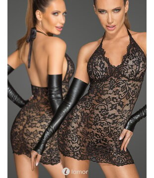 Kanten jurkje met diepe halslijn