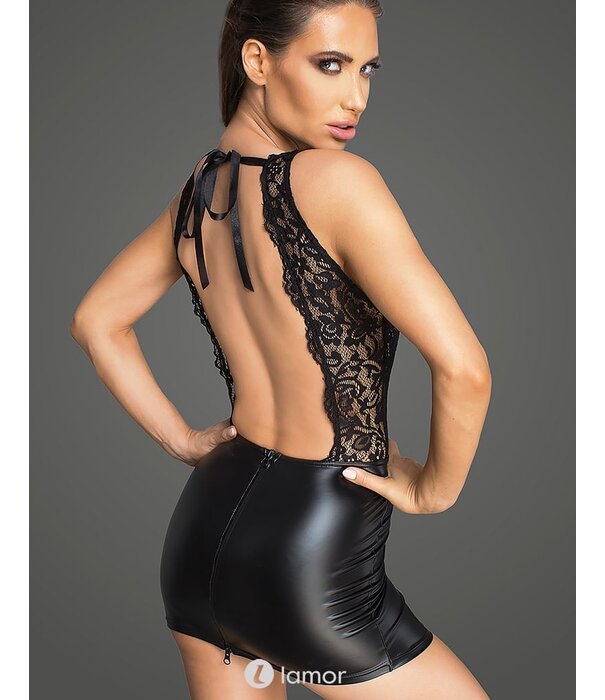 * NOIR handmade Spannend mini jurkje van wetlook met kant van Noir Handmade