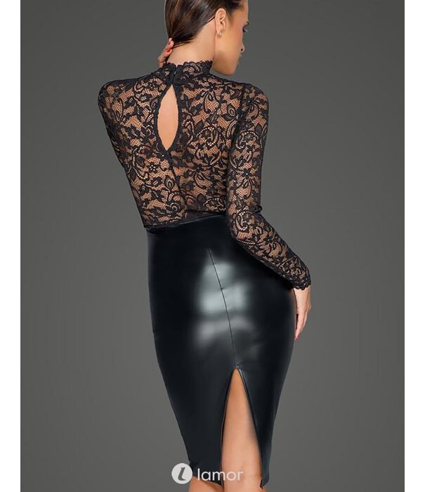 * NOIR handmade Midi jurk van zacht kant en powerwetlook van Noir Handmade MissBehaved Collection