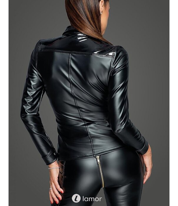 * NOIR handmade Blouse van powerwetlook met pvc details van Noir Handmade MissBehaved Collection