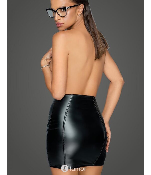 * NOIR handmade Powerwetlook rokje met drukknoopsluiting van Noir Handmade MissBehaved Collection