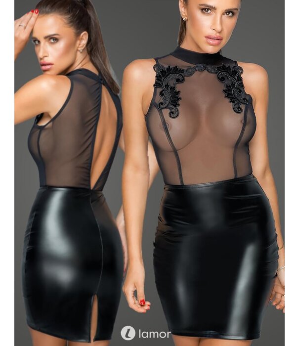 * NOIR handmade Wetlook Mini jurk met borduursel en tulle delen  van Noir Handmade - MissBeHaved Collection