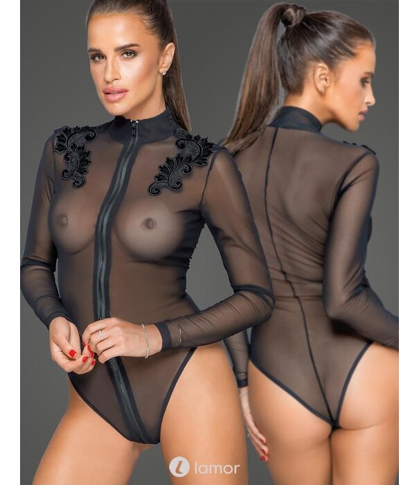 * NOIR handmade Tule dames body met geborduurde applicatie van Noir Handmade MissBeHaved Collection