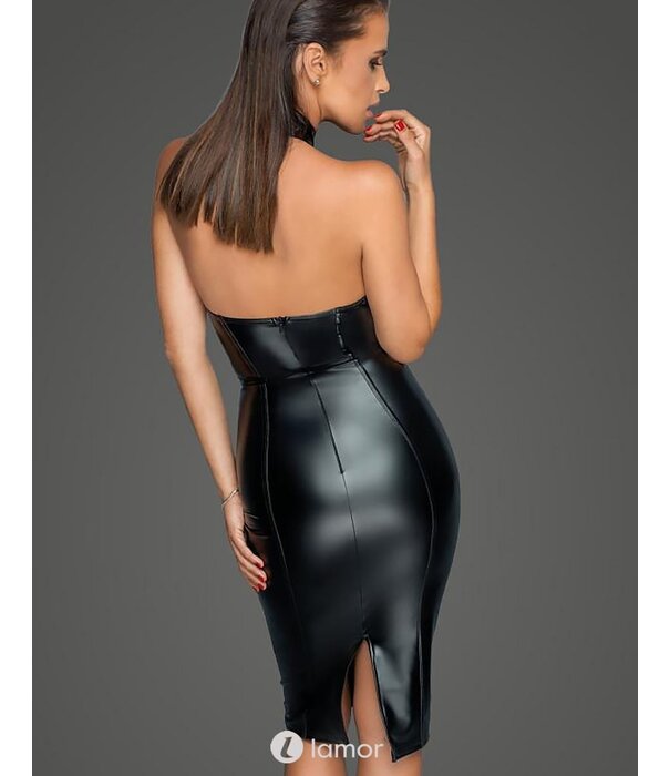 * NOIR handmade Zwarte wetlook  jurk met ruim decolletÅ½van Noir Handmade MissBehaved Collection