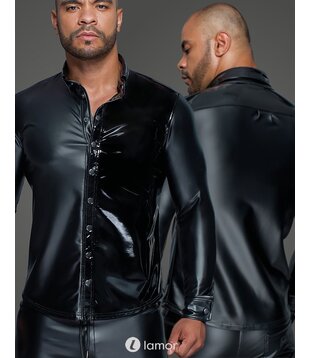 Heren shirt wetlook met PVC,H064