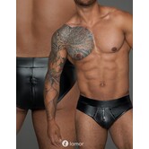 Stoere wetlook heren short met doorlopende rits van Noir Handmade