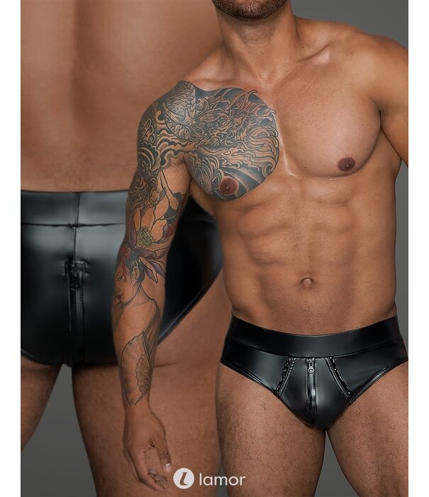 * NOIR handmade Stoere wetlook heren short met doorlopende rits van Noir Handmade