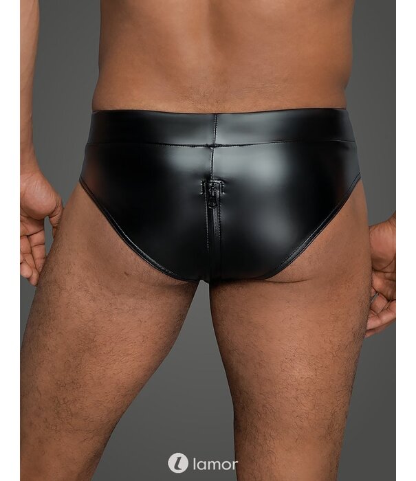 * NOIR handmade Stoere wetlook heren short met doorlopende rits van Noir Handmade