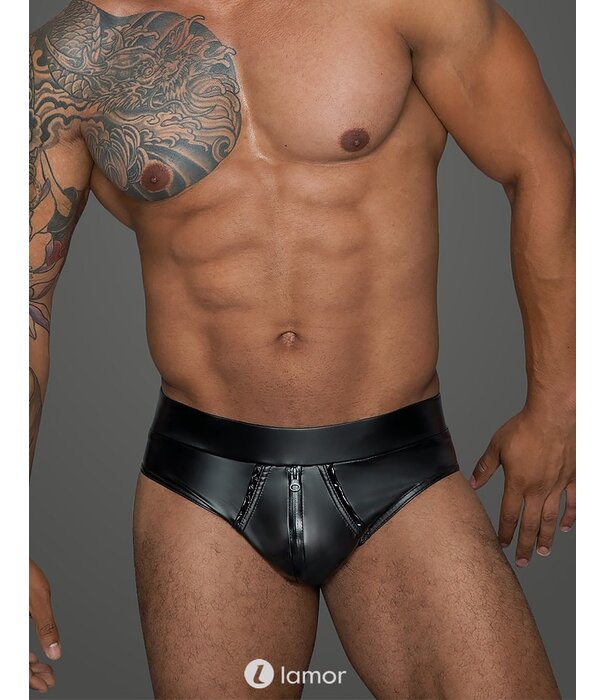 * NOIR handmade Stoere wetlook heren short met doorlopende rits van Noir Handmade