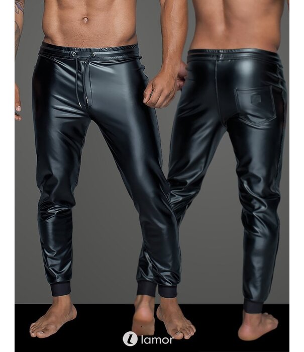 * NOIR handmade Wetlook heren Tregging met elastische taille band van Noir Handmade MissBehaved Collection