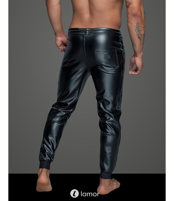 * NOIR handmade Wetlook heren Tregging met elastische taille band van Noir Handmade MissBehaved Collection