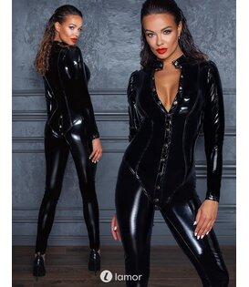 Lak catsuit met knoopsluiting-F247