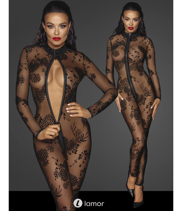 * NOIR handmade Tule Catsuit met  3-Weg rits van Noir Handmade Fucking Fabulous Collection