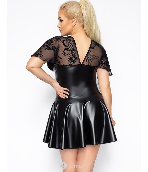 * NOIR handmade Wetlook jurk met klokrok -F267  Noir Handmade Curves Collection