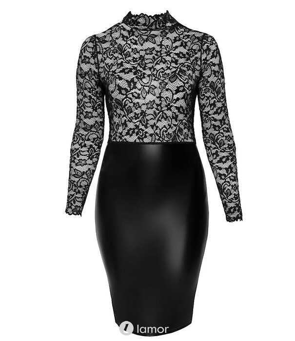 * NOIR handmade Midi jurk van zacht kant en wetlook -F269 van Noir Handmade  Curves Collectie
