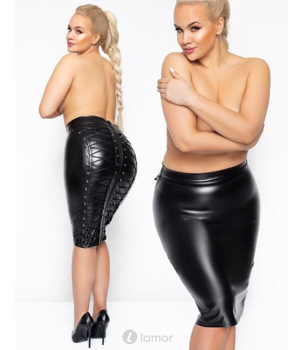 * NOIR handmade Wetlook kokerrok F273  van Noir Handmade curves Collectie