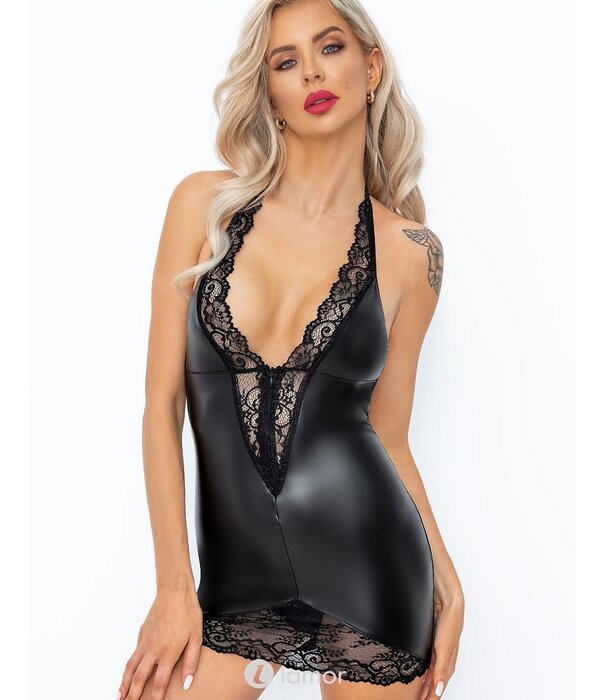 * NOIR handmade Wetlook mini jurkje met diep decolette van Noir Handmade boudior stories