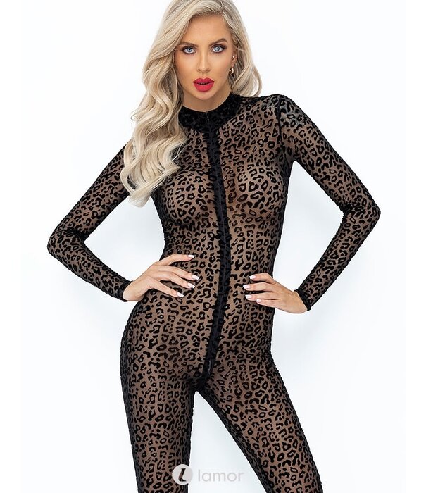 * NOIR handmade Tule Catsuit met luipaard print van Noir Handmade Boudoir Stories