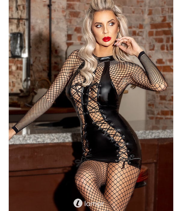 * NOIR handmade Wetlook mini jurkje met veteraccents van Noir Handmade boudoir stories