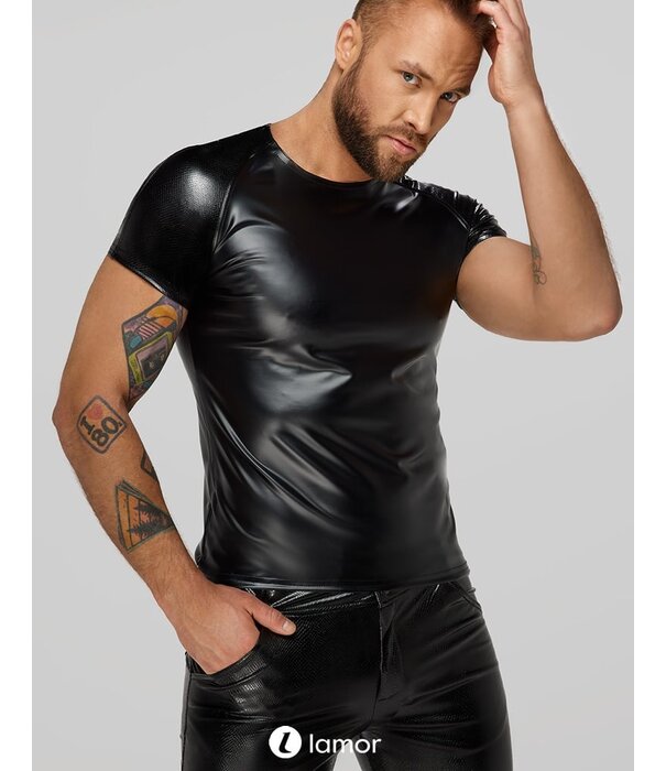 * NOIR handmade Wetlook Heren T-Shirt met slangen reliÃƒÂ«f op de mouwen van Noir Handmade