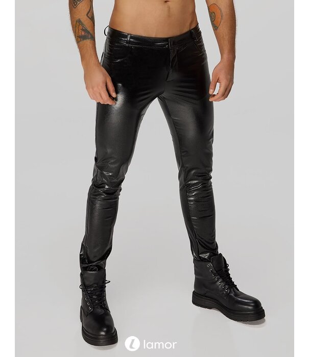 * NOIR handmade Heren wetlook broek met slangen ReliÃƒÂ«f van Noir Handmade