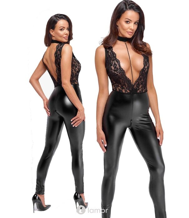* NOIR handmade Catsuit van Wetlook met kant met afneembare ketting van Noir Handmade Libido