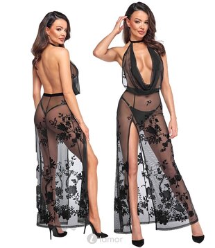 Lange tule jurk met bloemen print, F312