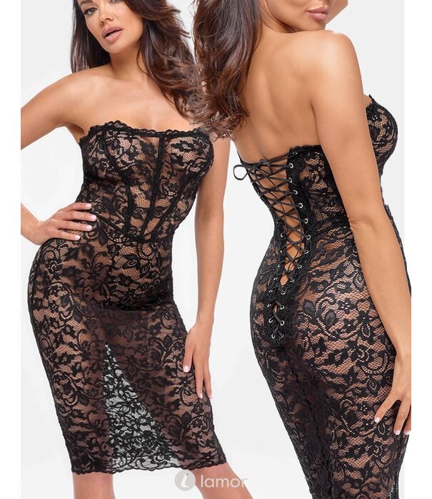 * NOIR handmade halflange kanten korsetjurk van Noir Handmade  Libido