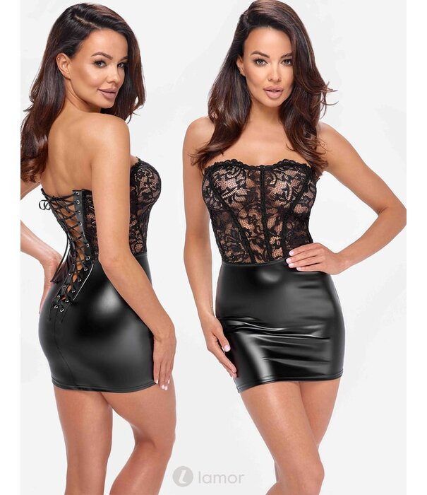 * NOIR handmade Wetlook met kant korsetjurk van Noir Handmade  Libido