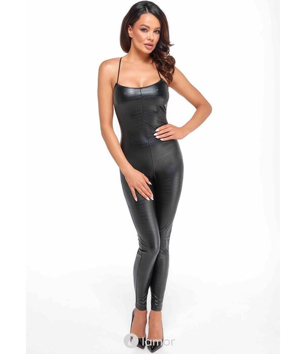 * NOIR handmade Wetlook catsuit met krokodillenmotief en vetersluiting op de rug van Noir Handmade Libido