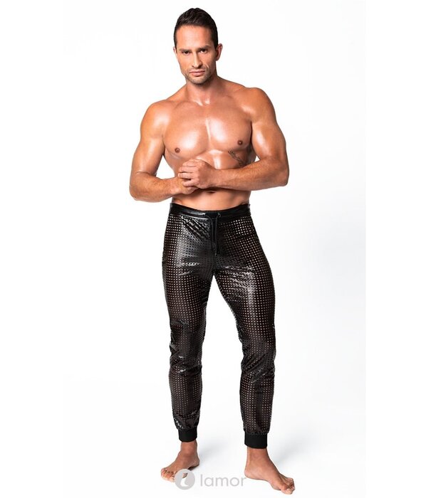 * NOIR handmade Wetlook heren broek geperforeerde stof, van Noir Handmade Chaos Collection
