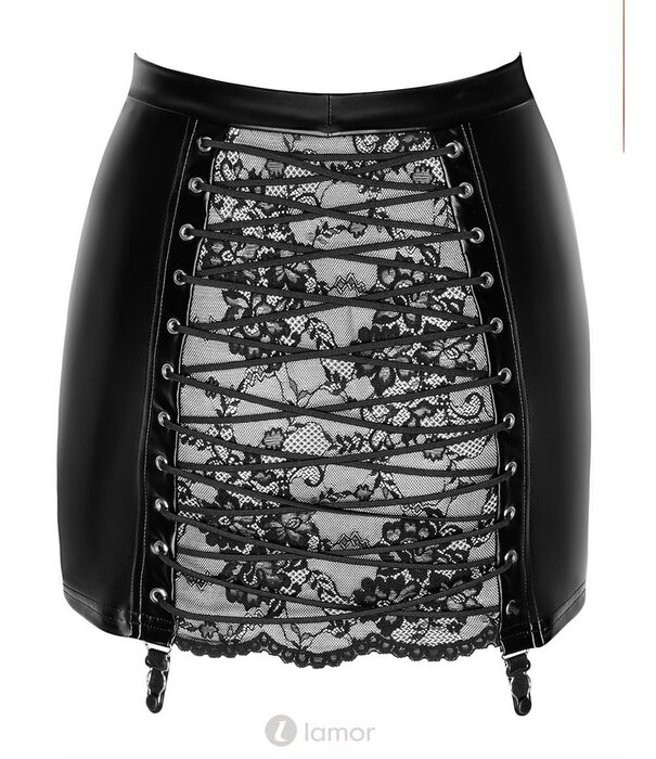 * NOIR handmade Wetlook mini rokje Corset van Noir Handmade Orgia collection
